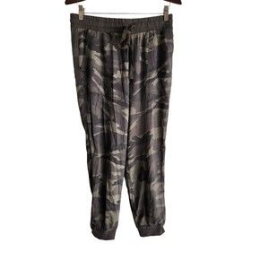 Splendid Camo Print Army Green 100% Rayon Drawstring Joggers Pant Size Medium